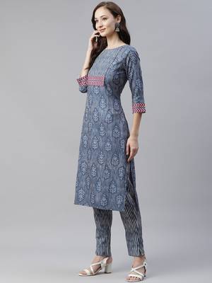 Blue printed viscose rayon kurtas-and-kurtis 5