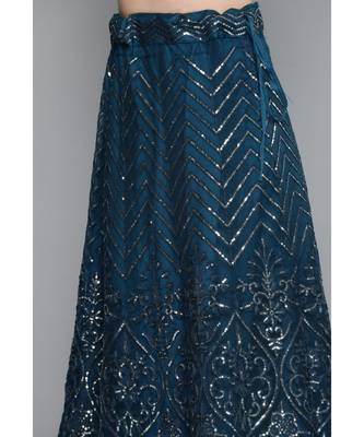 Kvsfab Teal Embellished Sequinned Semi-Stitched Lehenga & Unstitched Blouse With Dupatta 3