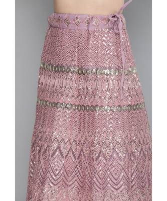 Kvsfab Pink Net Sequinned and Embroidered Semi-Stitched Lehenga & Unstitched Blouse With Dupatta 4