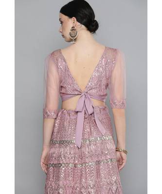 Kvsfab Pink Net Sequinned and Embroidered Semi-Stitched Lehenga & Unstitched Blouse With Dupatta 6