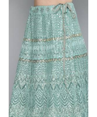 Kvsfab Green & Silver-Toned Embellished Sequinned Semi-Stitched Lehenga & Unstitched Blouse With Dupatta 6