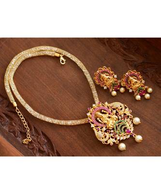 Awesome cz  ruby emerald lakshmi pendant set with chain 1