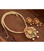 Awesome cz  ruby emerald lakshmi pendant set with chain