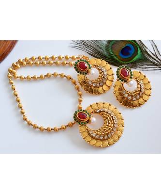 Beautiful Goldplated Red Green Coin Necklace Set 1