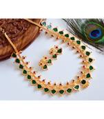 Beautiful Gold Tone Pink Green Palakka Designer Necklace Set