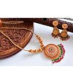 Beautiful Gold Tone Cz Pink Green Peacock Designer Necklace Set