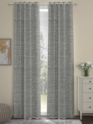 ROSARA HOME Pack of 2 Eyelet Polyester Curtains,Beige & Grey 1