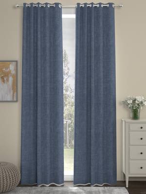 ROSARA HOME Pack of 2 Eyelet Polycotton Curtains,Navy Blue 1