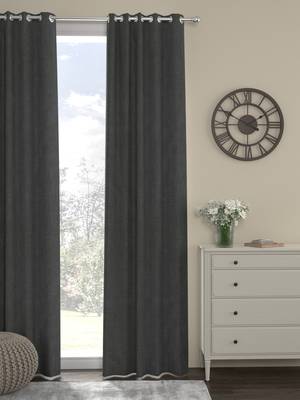 ROSARA HOME Pack of Single Eyelet Polycotton Curtain,Dark Grey 1