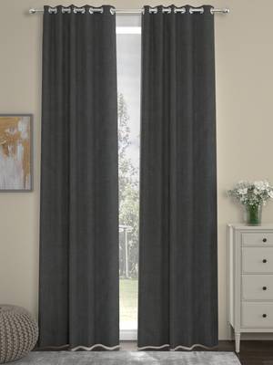 ROSARA HOME Pack of 2 Eyelet Polycotton Curtains,Dark Grey 1