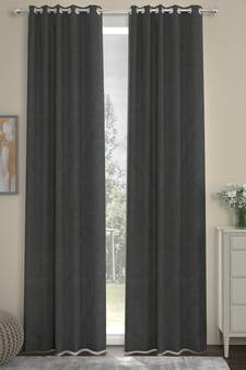 ROSARA HOME Pack of 2 Eyelet Polycotton Curtains,Dark Grey