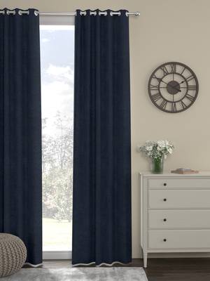 ROSARA HOME Pack of Single Eyelet Polyester Curtain,Navy Blue 1