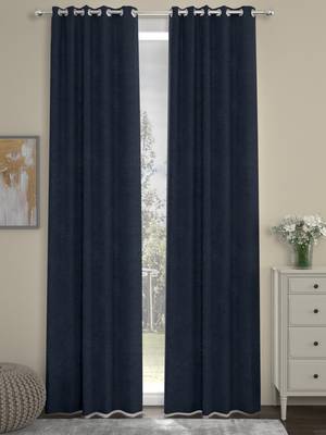 ROSARA HOME Pack of 2 Eyelet Polyester Curtains,Navy Blue 1