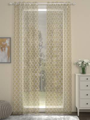 ROSARA HOME Pack of 2 Eyelet Cotton Curtains,Yellow 1