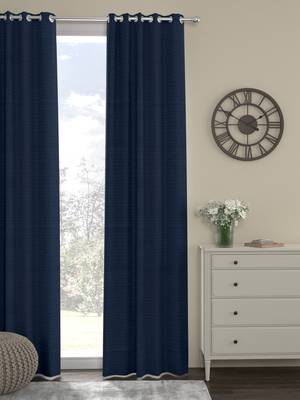 ROSARA HOME Pack of Single Eyelet Polyester Curtain,Navy Blue 1