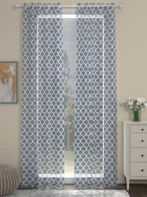 ROSARA HOME Pack of 2 Eyelet Cotton Curtains,Grey 1