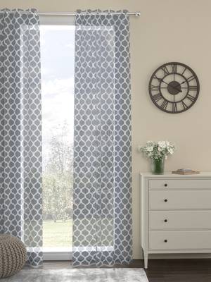 ROSARA HOME Pack of Single Eyelet Cotton Curtain,Grey 1