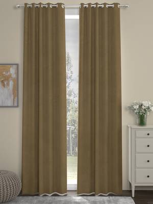 ROSARA HOME Pack of 2 Eyelet Velvet Curtains,Sand 1
