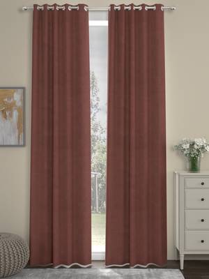 ROSARA HOME Solid  Pack of 2 Regular Curtains,Maroon 1