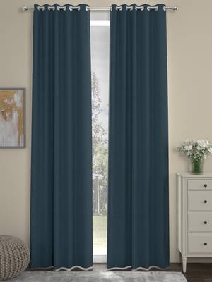 ROSARA HOME Solid  Pack of 2 Regular Curtains,Navy Blue 1