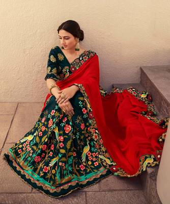 Red embroidered georgette saree with blouse 3
