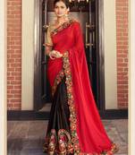 Brown embroidered georgette saree with blouse