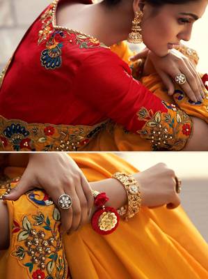 Mustard embroidered georgette saree with blouse 2