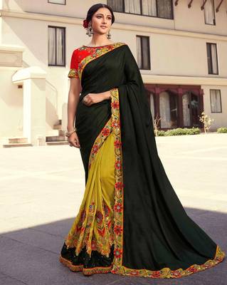 Mehendi embroidered georgette saree with blouse 1