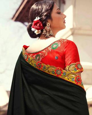 Mehendi embroidered georgette saree with blouse 2