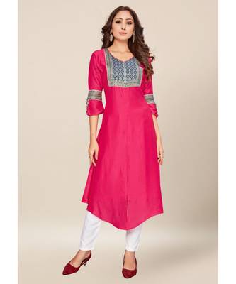Pink silk stitched quarter sleeve   Kurti 1