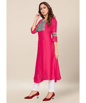 Pink silk stitched quarter sleeve   Kurti 3