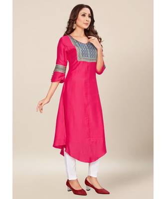 Pink silk stitched quarter sleeve   Kurti 4