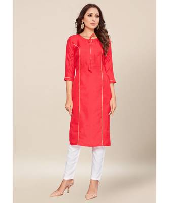 Red silk stitched quarter sleeve   Kurti 1