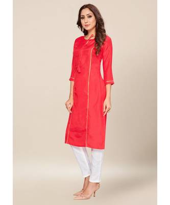 Red silk stitched quarter sleeve   Kurti 3