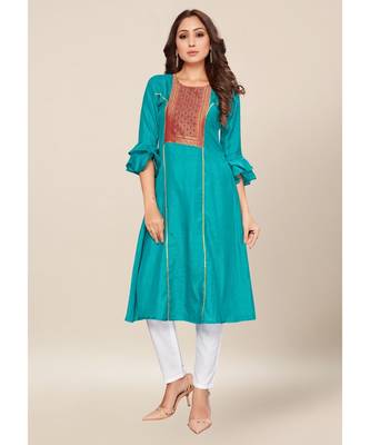 blue silk stitched quarter sleeve   Kurti 1