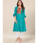 blue silk stitched quarter sleeve   Kurti