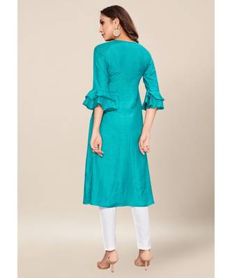 blue silk stitched quarter sleeve   Kurti 2