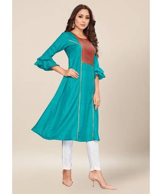 blue silk stitched quarter sleeve   Kurti 3