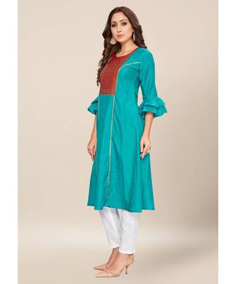 blue silk stitched quarter sleeve   Kurti 4