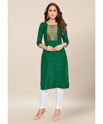 Green silk stitched quarter sleeve   Kurti 1