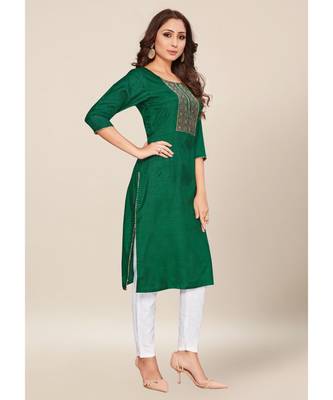 Green silk stitched quarter sleeve   Kurti 3