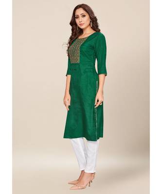 Green silk stitched quarter sleeve   Kurti 4