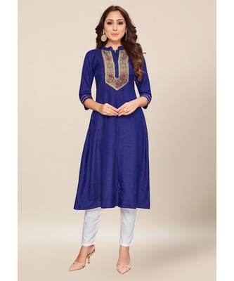 Blue silk stitched quarter sleeve   Kurti 1