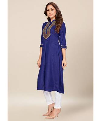 Blue silk stitched quarter sleeve   Kurti 3