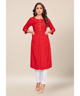 Red Cotton stitched quarter sleeve   Kurti 1