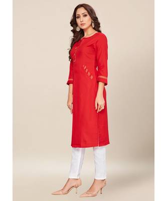 Red Cotton stitched quarter sleeve   Kurti 3