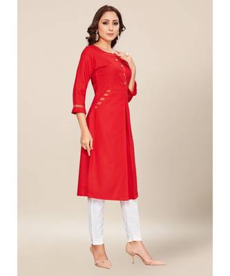 Red Cotton stitched quarter sleeve   Kurti 4