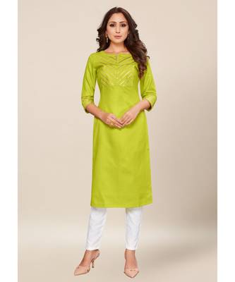 Green Cotton stitched quarter sleeve   Kurti 1