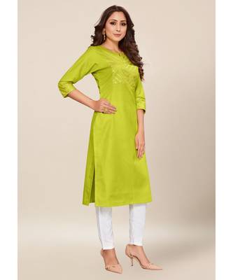 Green Cotton stitched quarter sleeve   Kurti 4