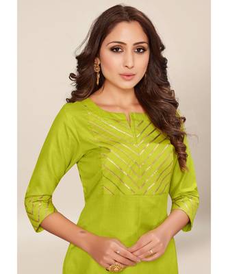 Green Cotton stitched quarter sleeve   Kurti 5